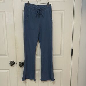 Aerie Fleece Flare Pants Size small blue cotton drawstring pants pockets